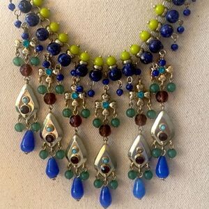 Gerard Yosca Vintage 1980s Egyptian Revival Beaded Bib Statement Necklace